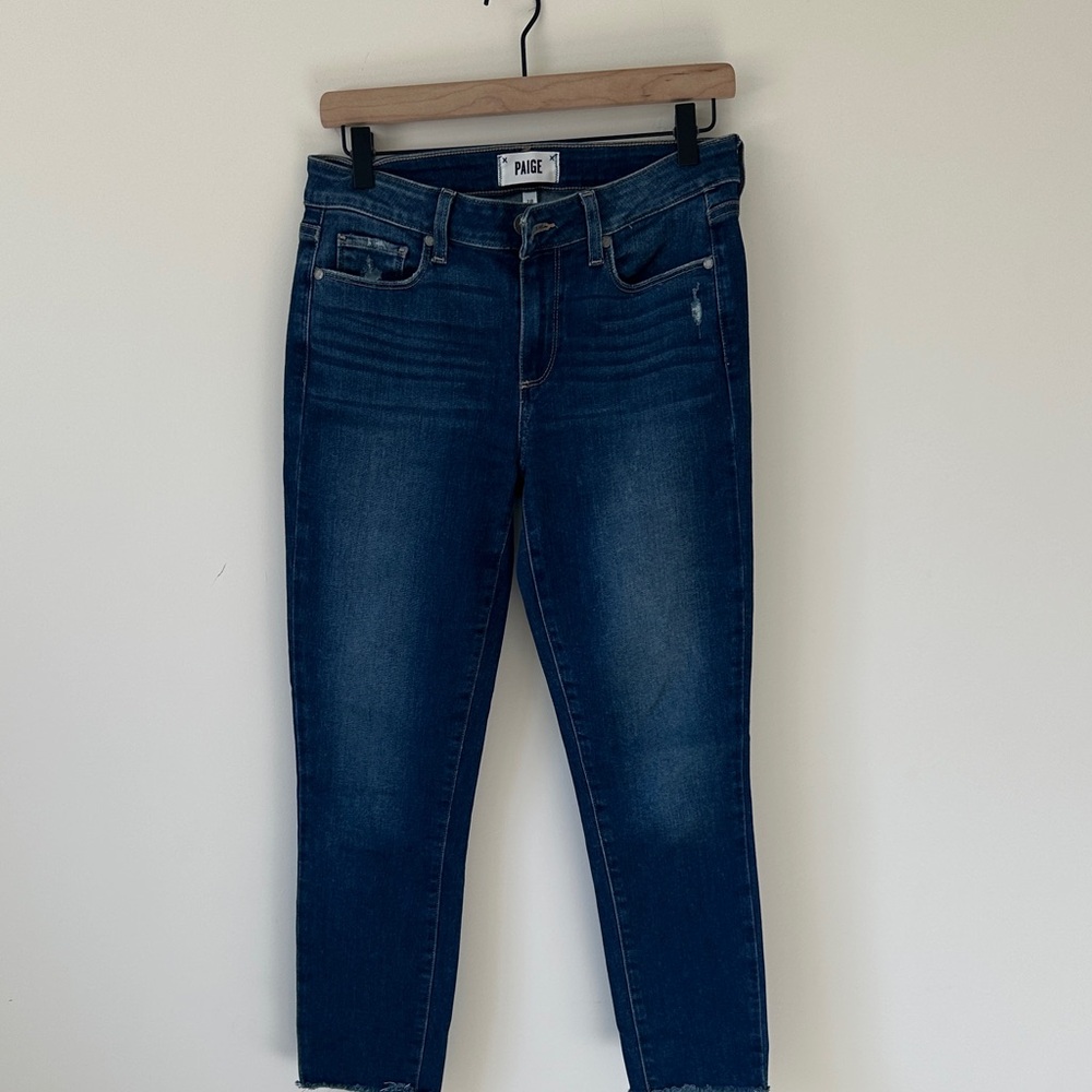 PAIGE Women's Dark Blue Ankle Jeans